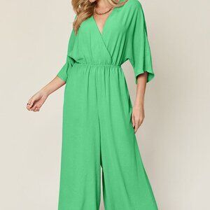 NWT Double Take Full Size Surplice Wide Leg Jumpsuit with Pockets